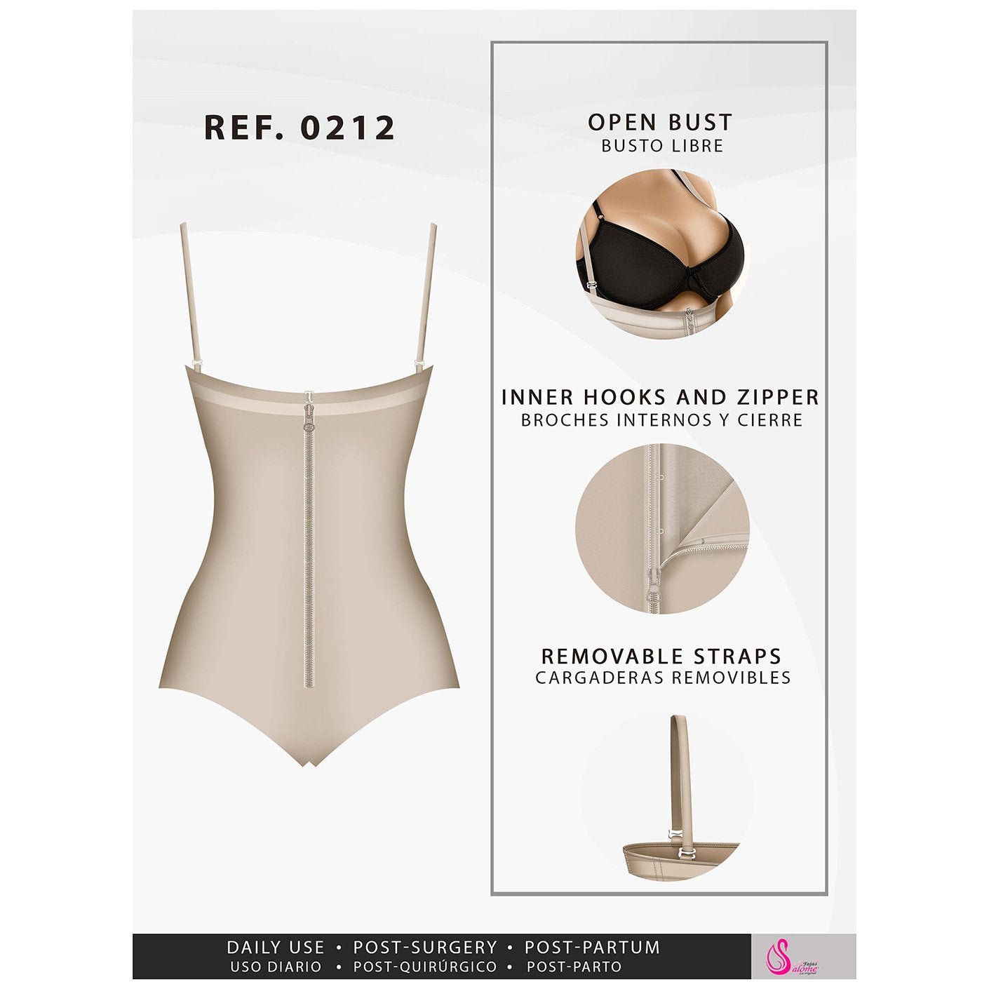 Faja Mujer Reductora Colombiana body briefer for women Anti-slip Grip  Lining Gusset Opening with Hooks Seamless Technology Strapless Define your