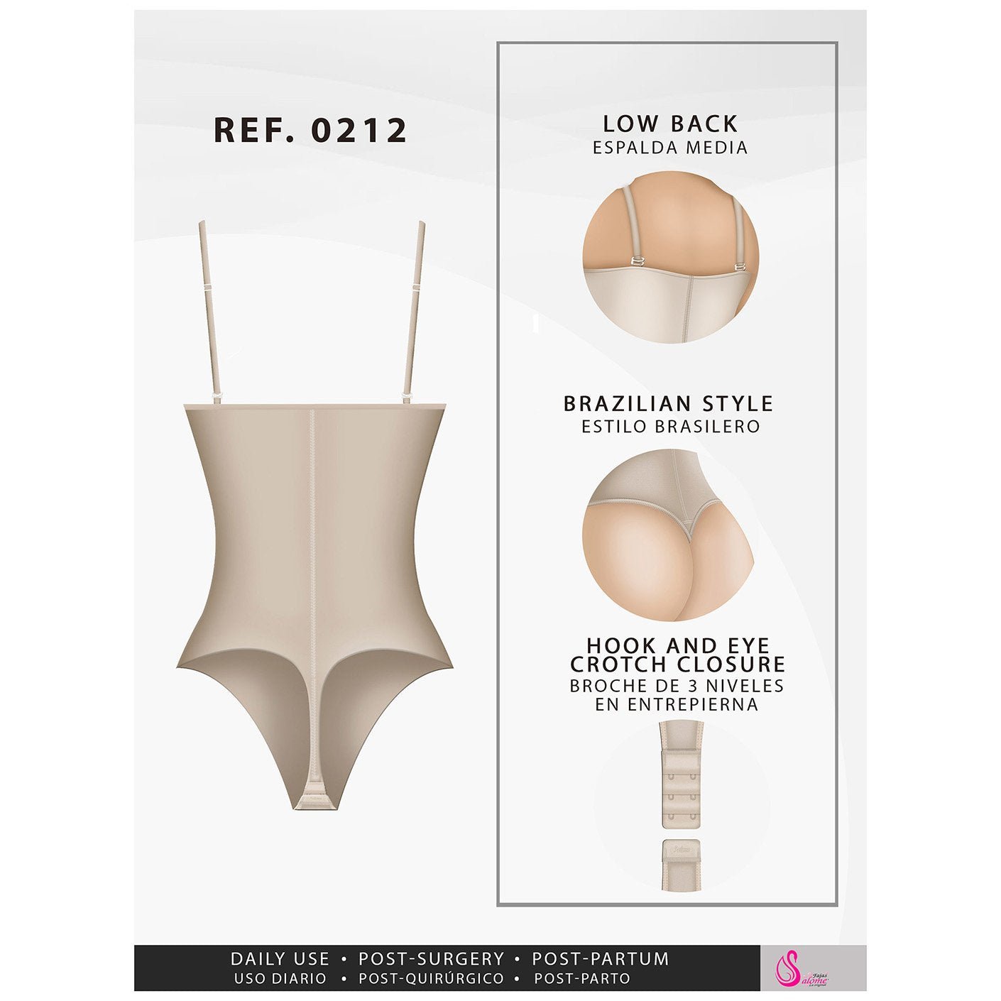 Premium Colombian Shapewear Body Shaper for women thong Half bodysuit  natural shape of rear Strapless Seamless Gusset Opening with Hooks with  Silicone
