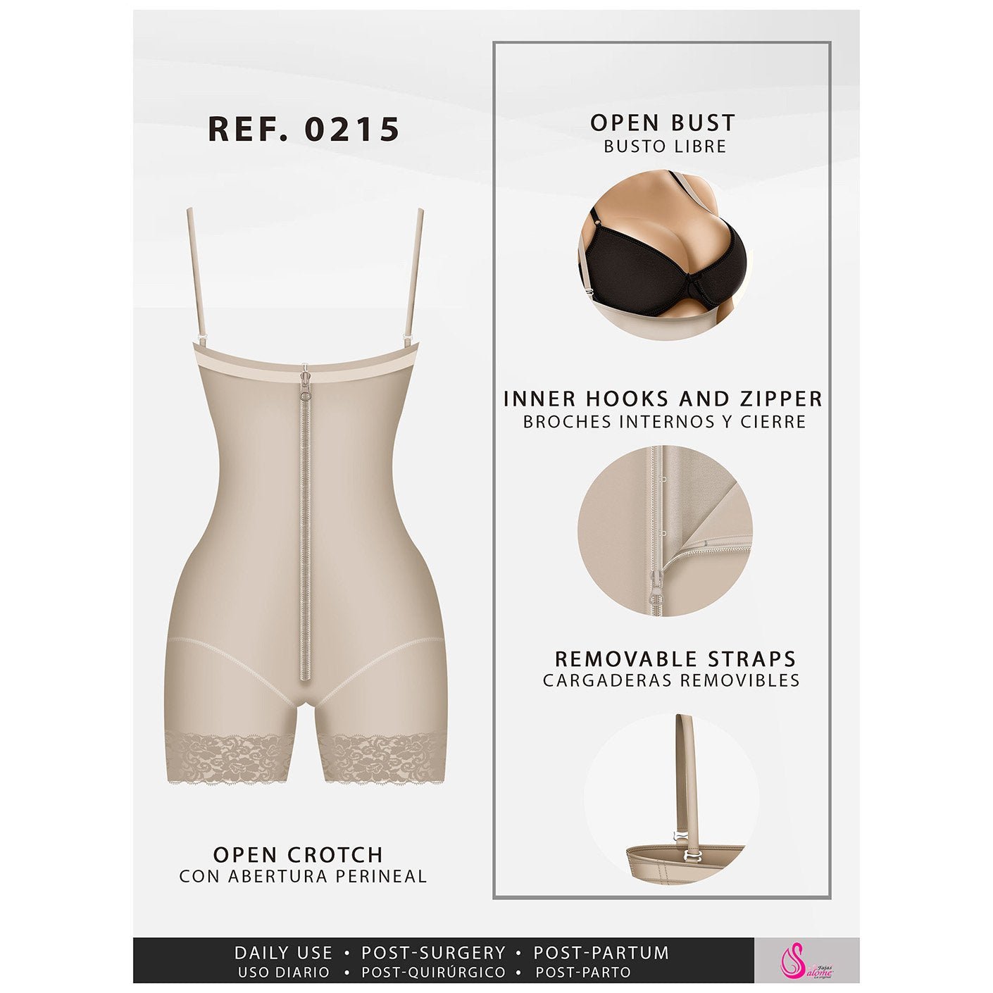 Royal's slim, postpartum shapewear with open crotch, hooks, and